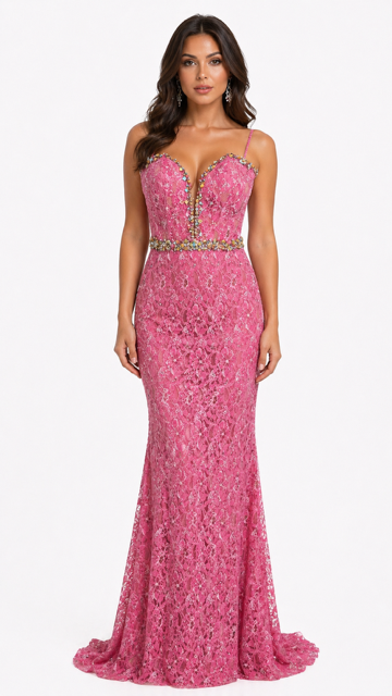 Pink lace mermaid gown