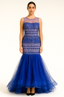 Blue lace mermaid gown