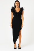 Black ruffled neckline dress