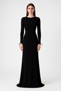 Black long-sleeve fitted gown