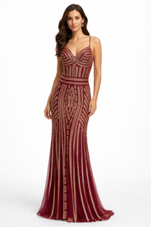 Burgundy spaghetti strap gown
