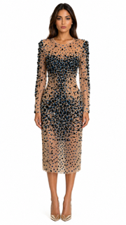 Nude illusion midi dress