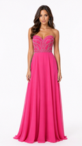 Bright pink strapless gown