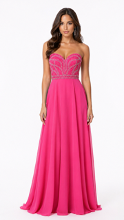 Bright pink strapless gown