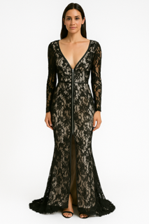 Black lace long-sleeved mermaid gown
