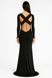 Black long-sleeve fitted gown