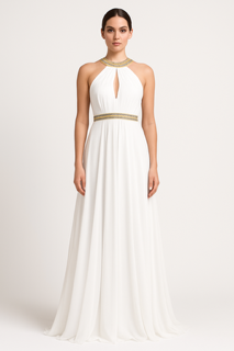 White halter maxi dress