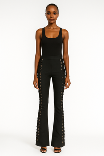 High-waisted black flared pants